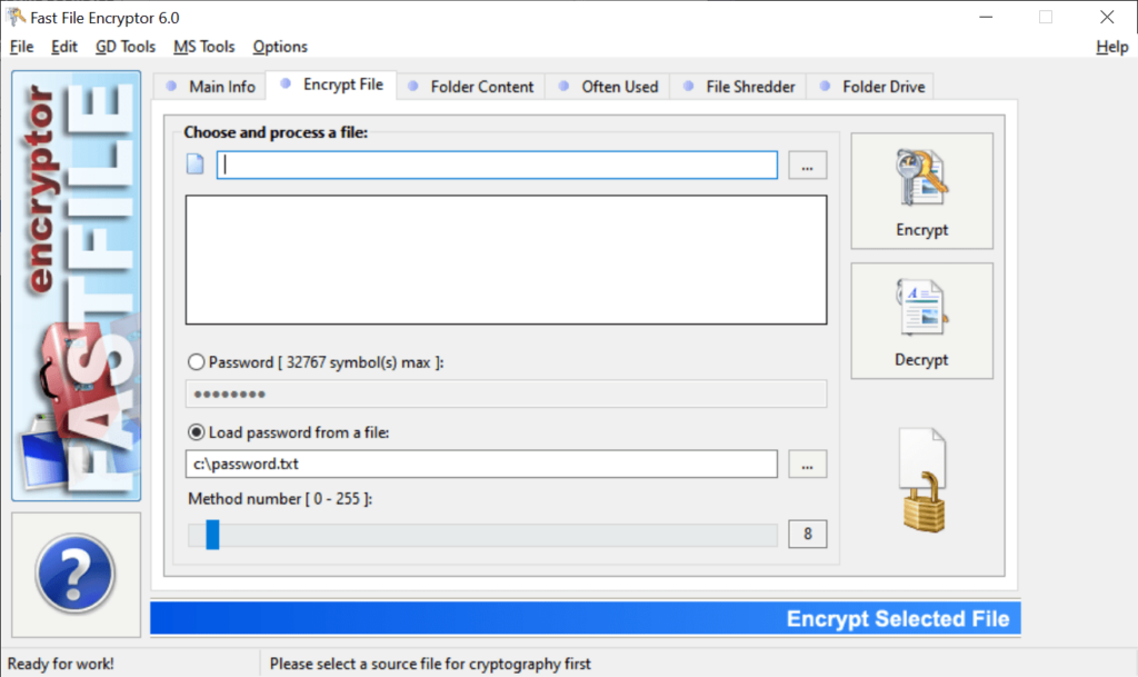 Fast File Encryptor Protection settings