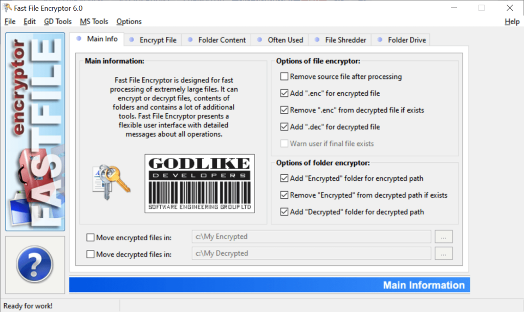 Fast File Encryptor Software configuration