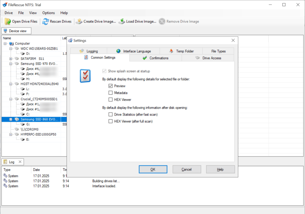 FileRescue NTFS General parameters