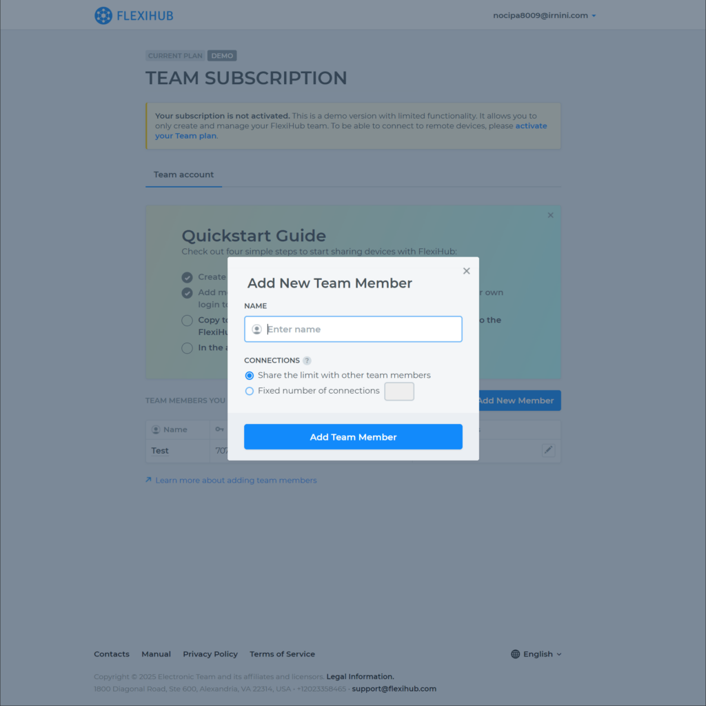 FlexiHub Adding team members