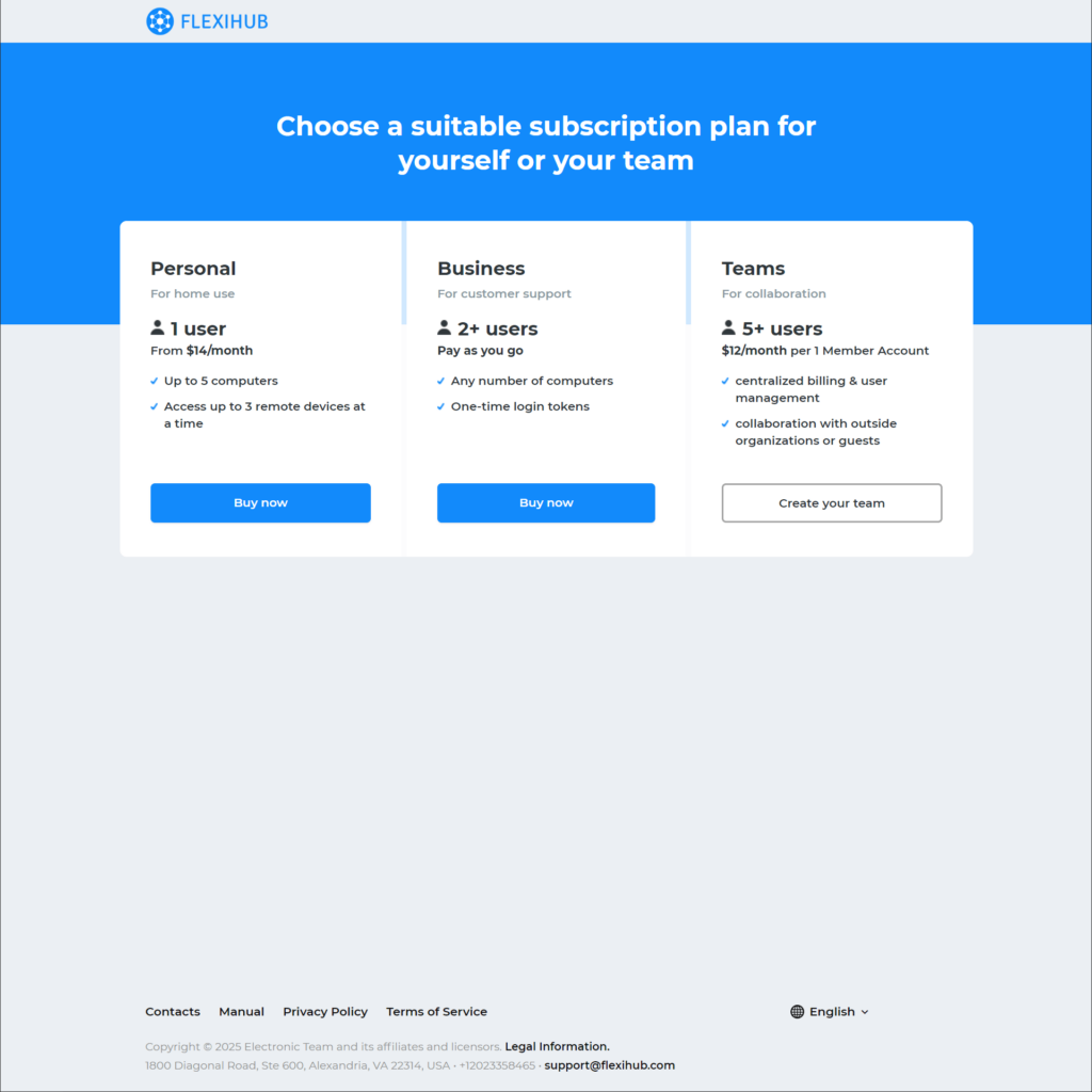 FlexiHub Subscription plans