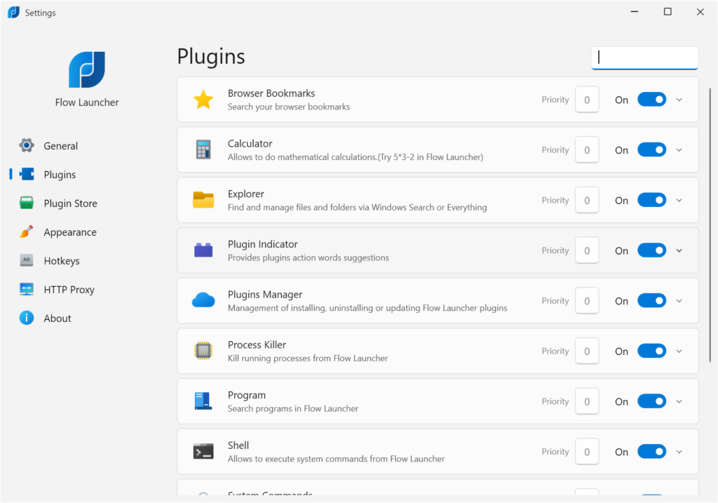 Flow Launcher Available plugins