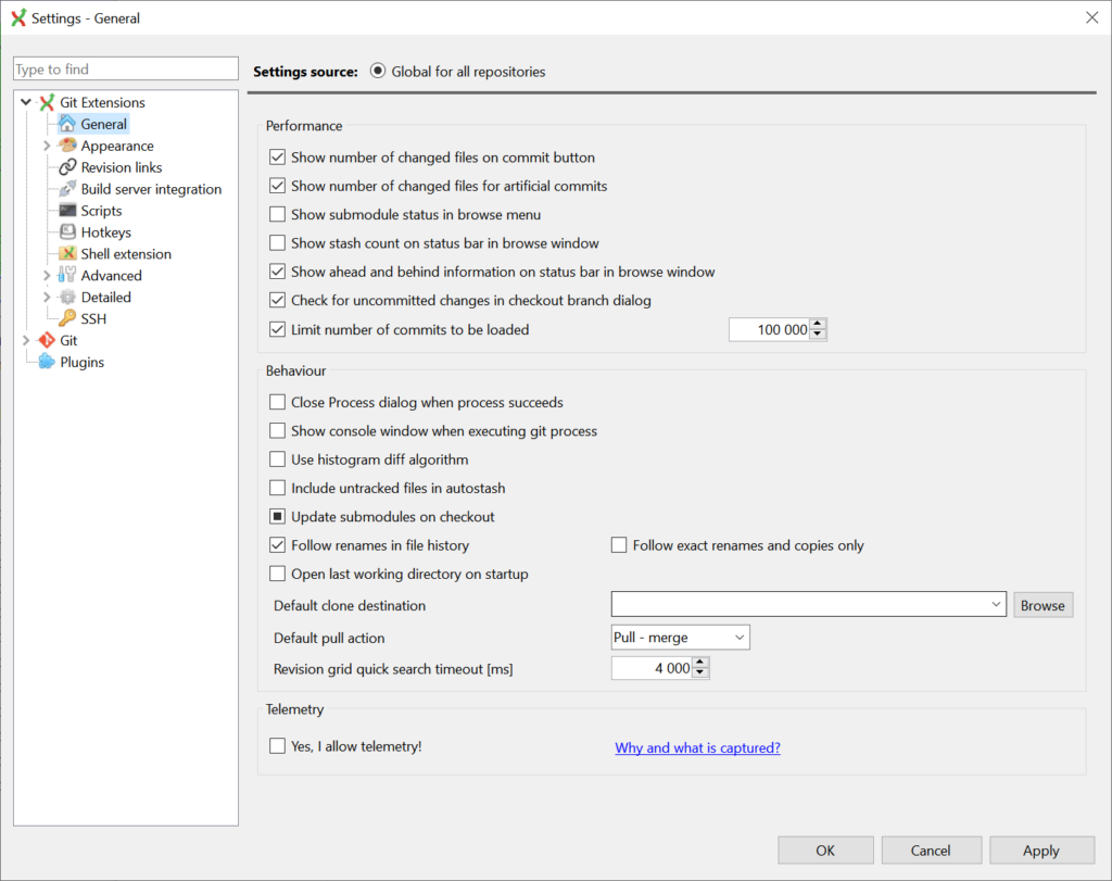 Git Extensions General parameters