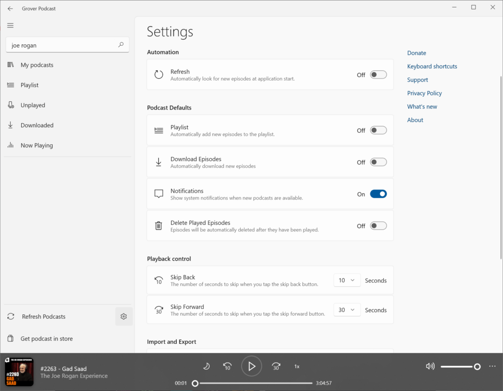 Grover Podcast Program configuration