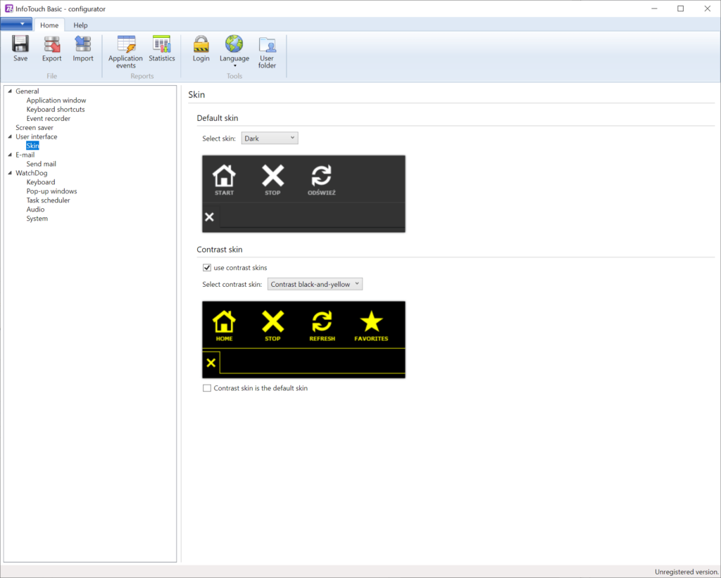 InfoTouch Basic Skin selection