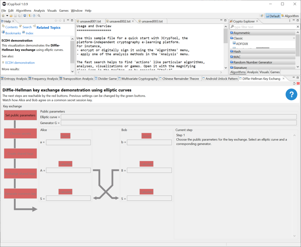 JCrypTool Key exchange demonstration