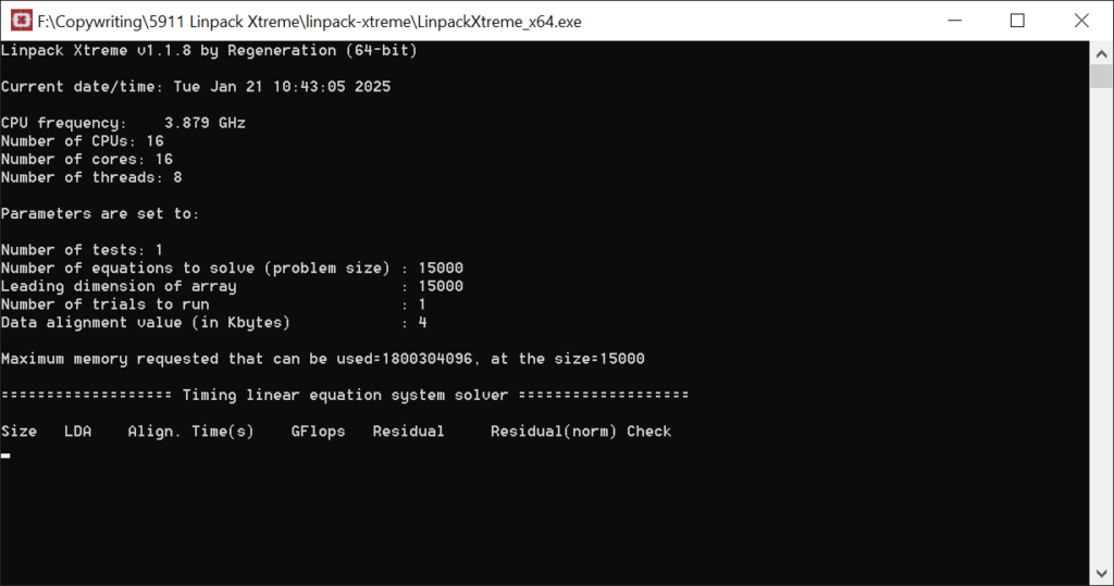 Linpack Xtreme Benchmarking process