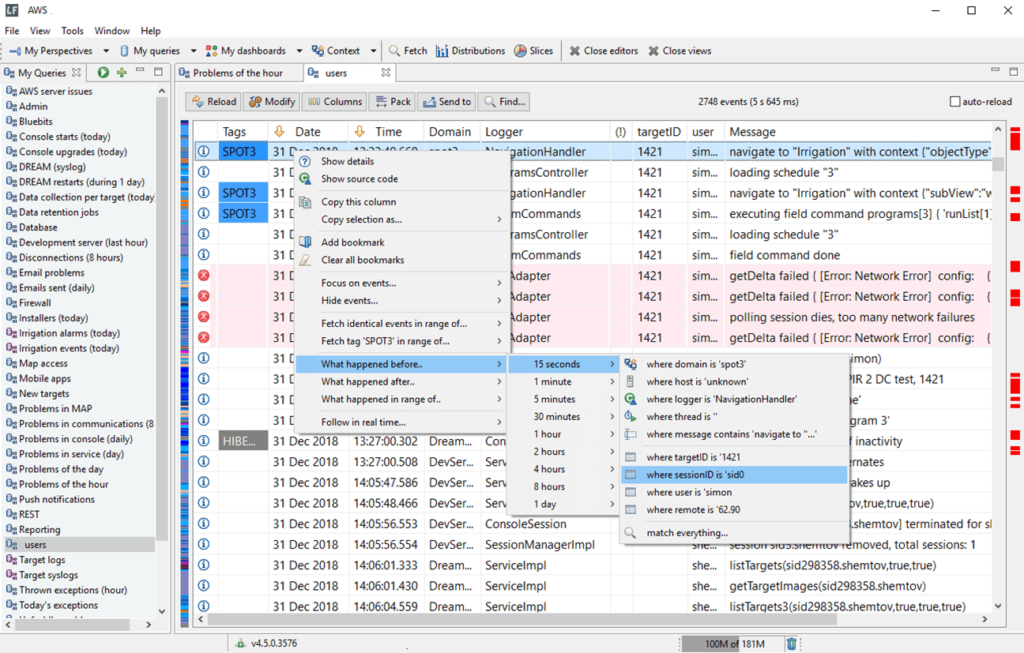 logFACES client Session monitoring