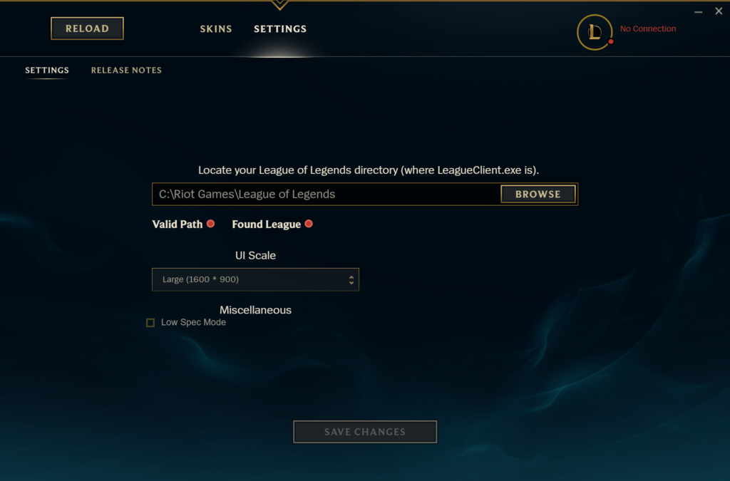 LoL Skins Viewer Game location settings