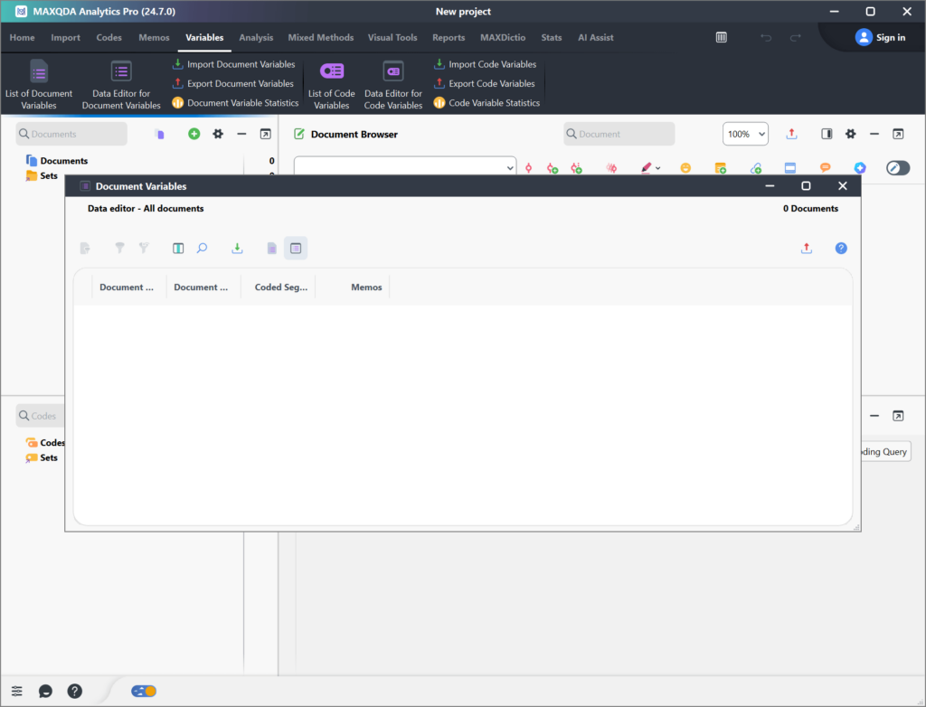 MAXQDA Analytics Document variables
