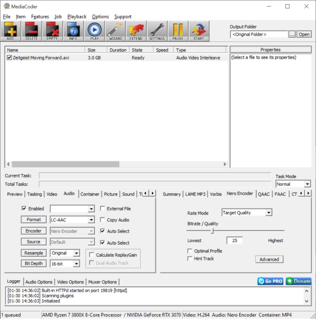 MediaCoder Audio configuration