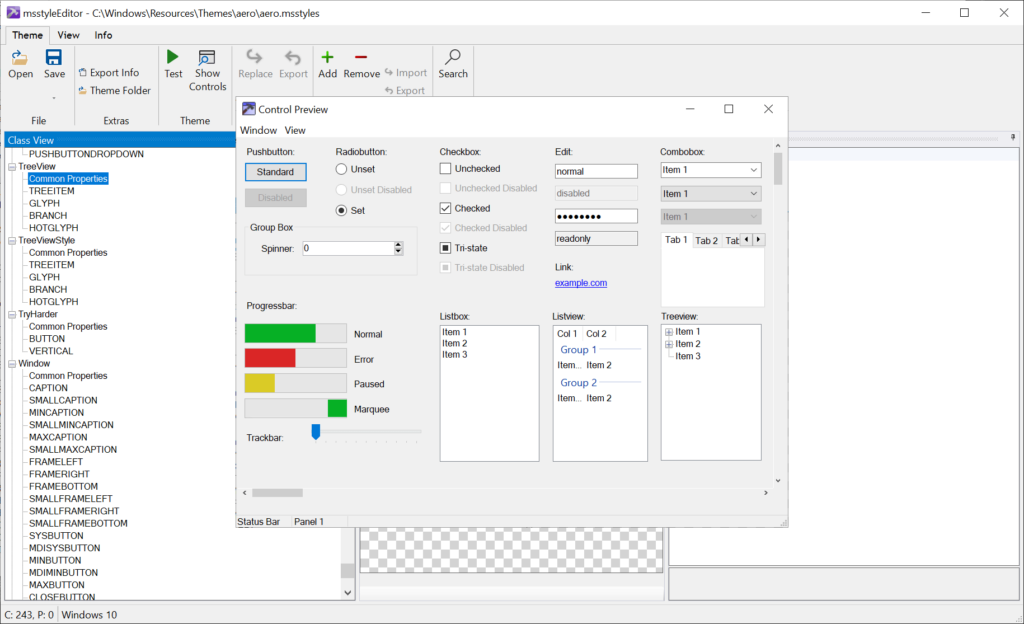 msstyleEditor Control preview