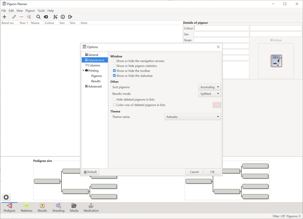 Pigeon Planner Interface customization