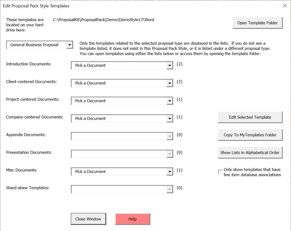 Proposal Pack Wizard Template customization