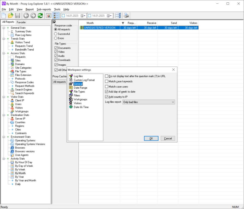 Proxy Log Explorer Workspace configuration