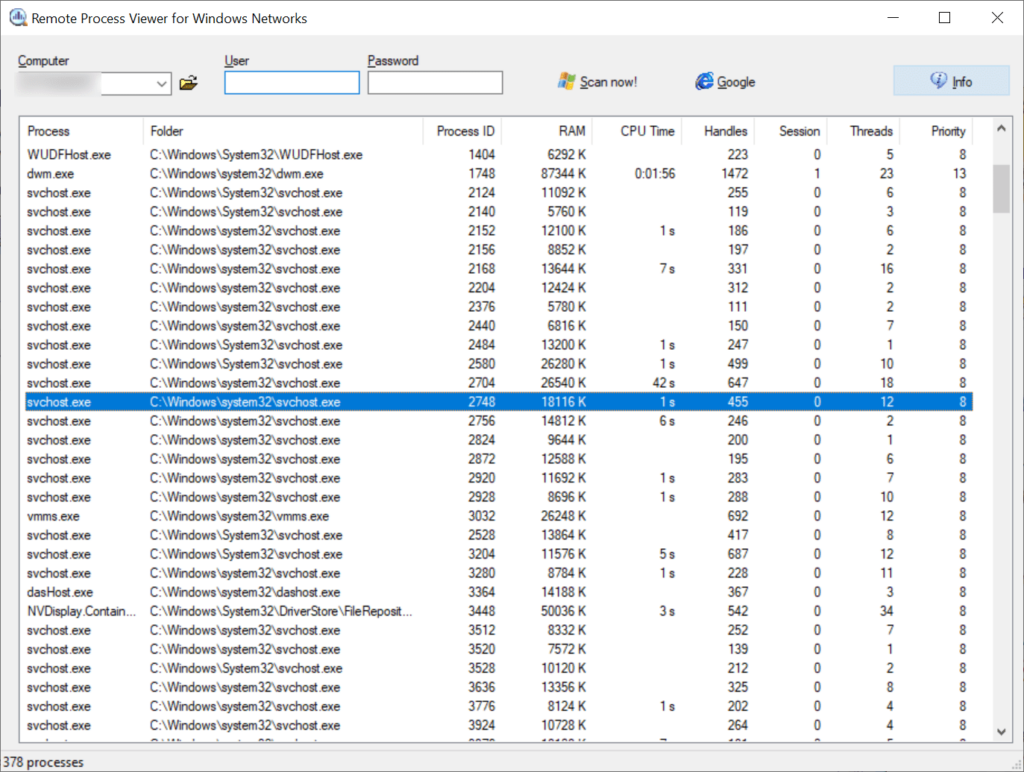 Remote Process Viewer System information