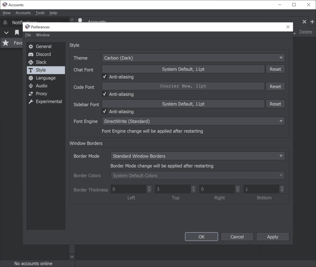 Ripcord Interface settings