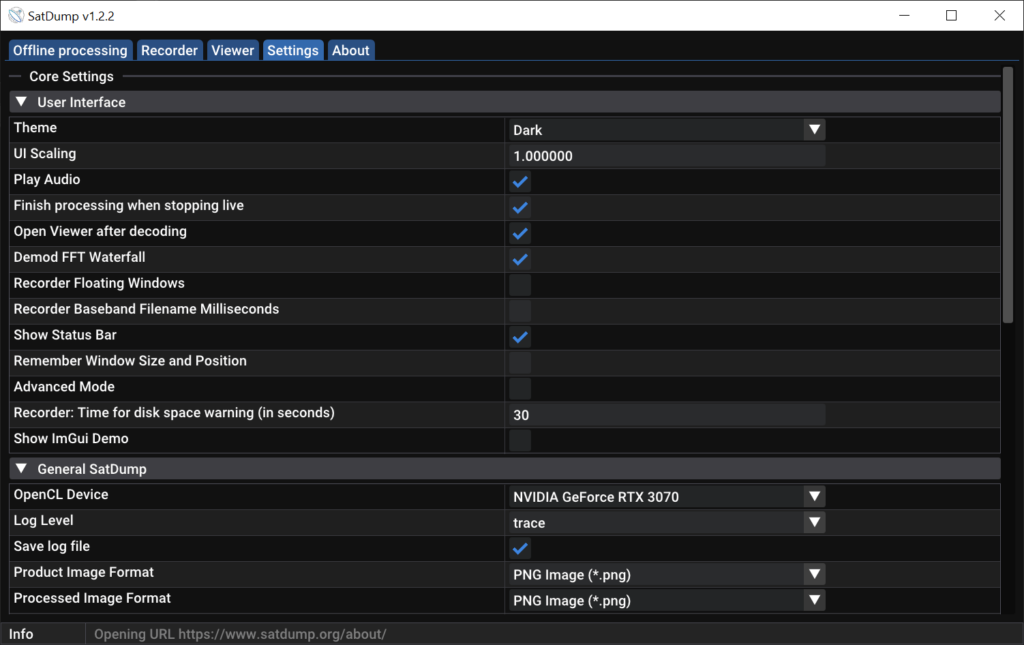 SatDump Interface settings