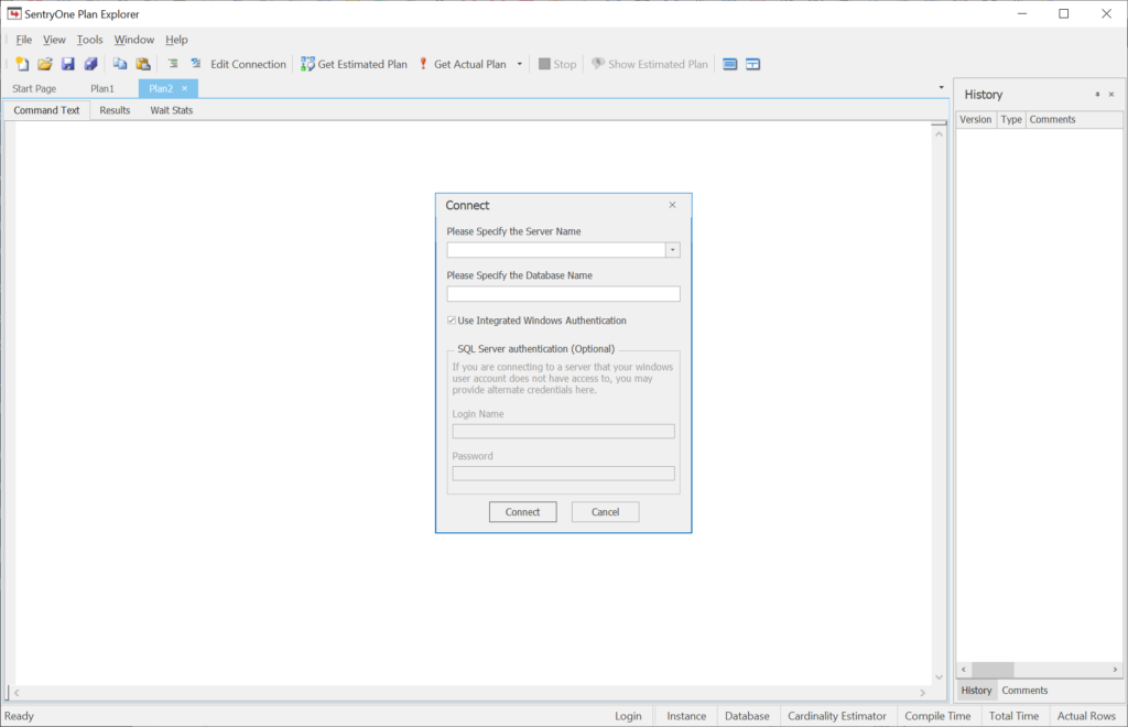 SentryOne Plan Explorer Database connection