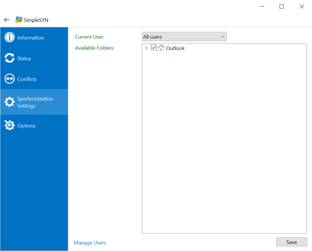 SimpleSYN Synchronization settings