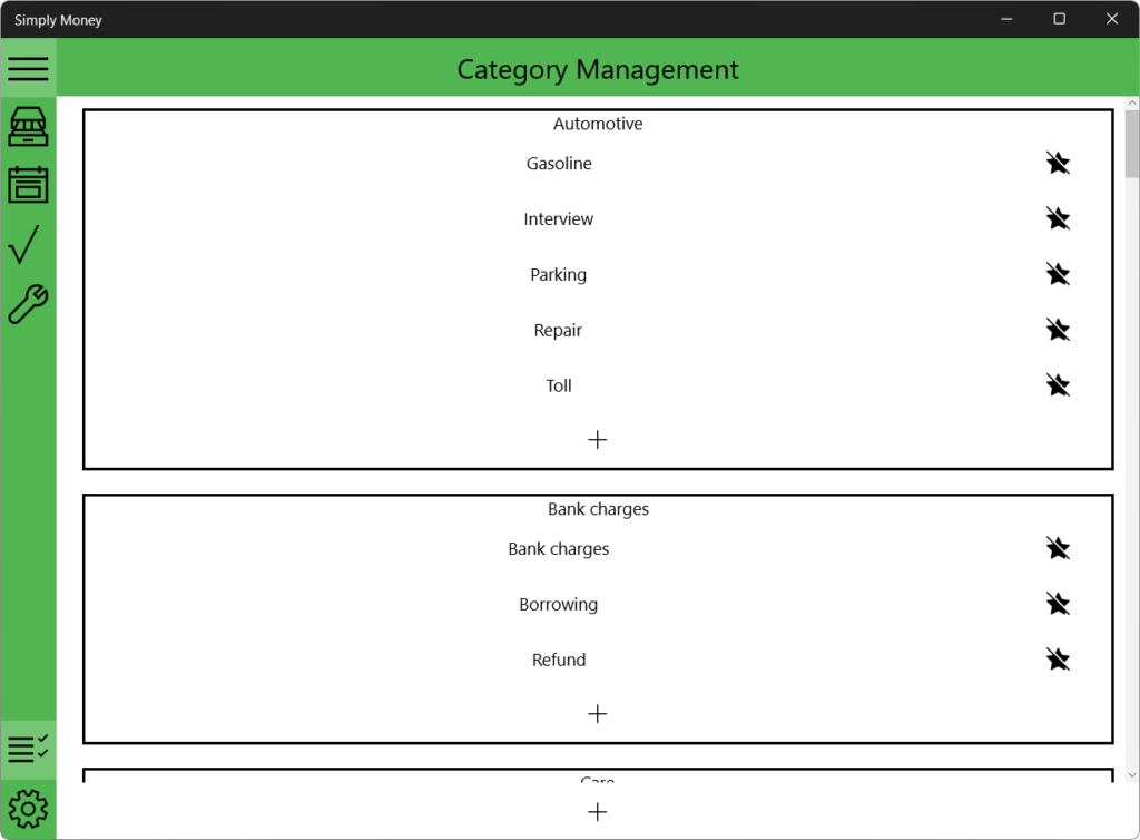 Simply money Category management