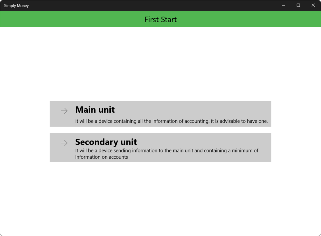 Simply money Initial configuration