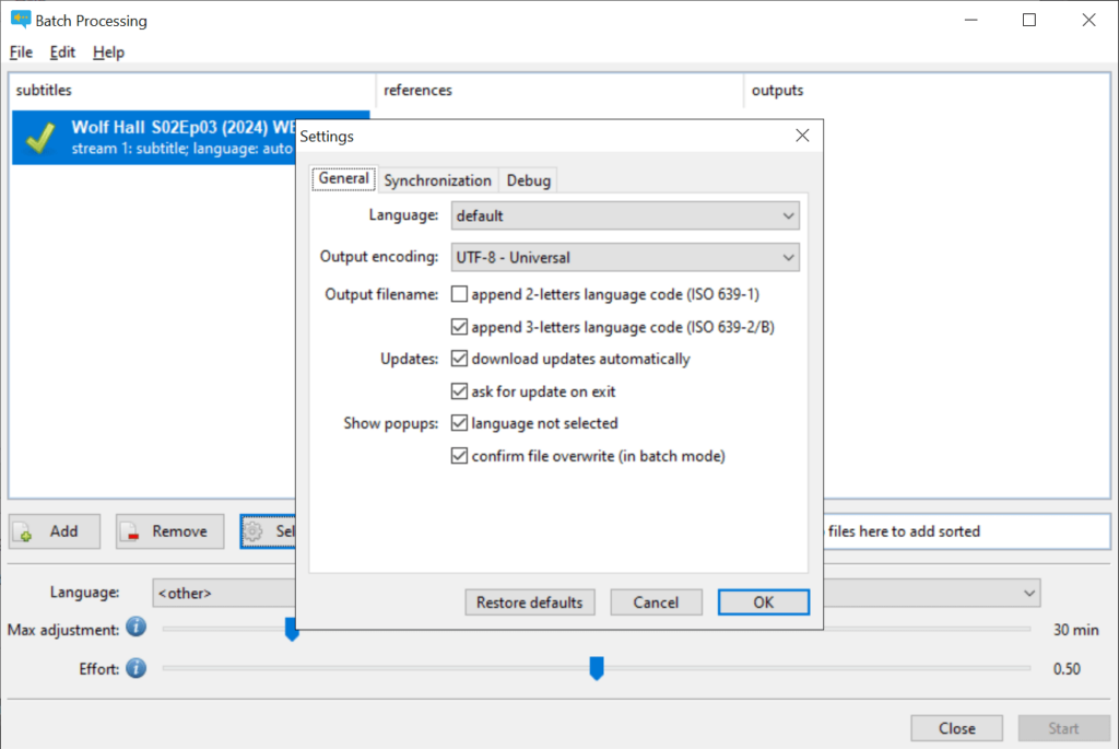 SubSync General settings