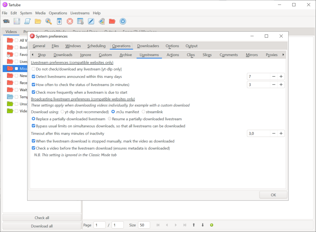 Tartube Livestream detection