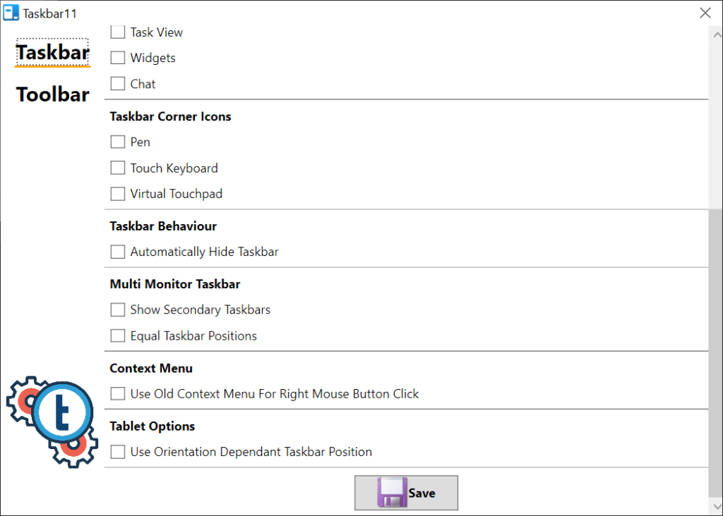 Taskbar11 Advanced interface settings