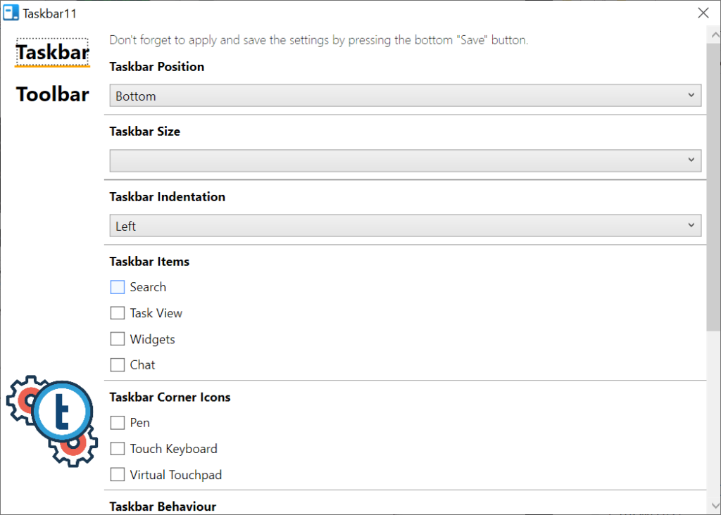 Taskbar11 Panel configuration