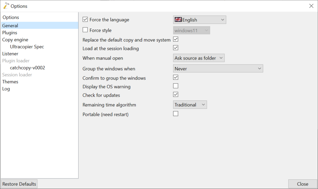 Ultracopier General preferences