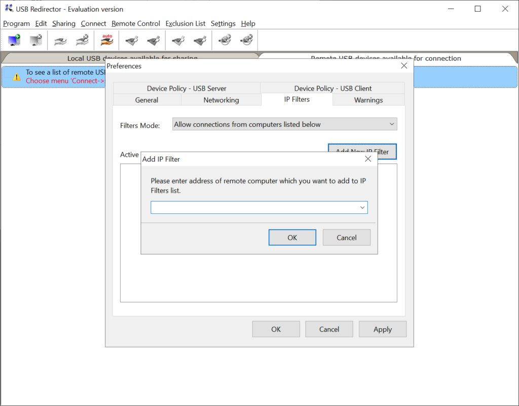 USB Redirector IP filtering