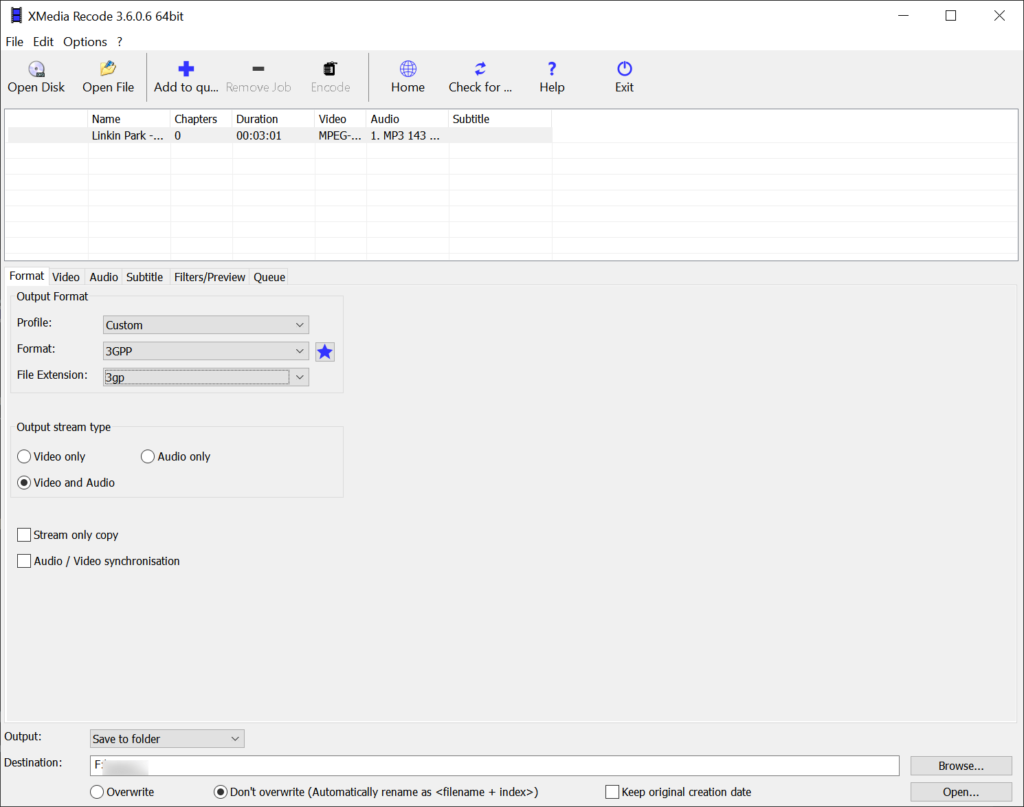 XMedia Recode Format settings