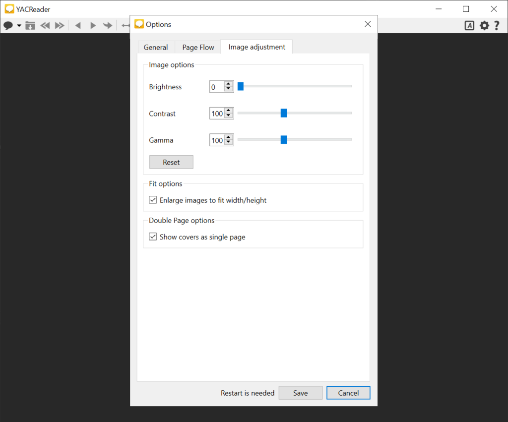 YACReader Image adjustments